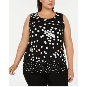 Alfani Black Tank Top with White and Gold Dots